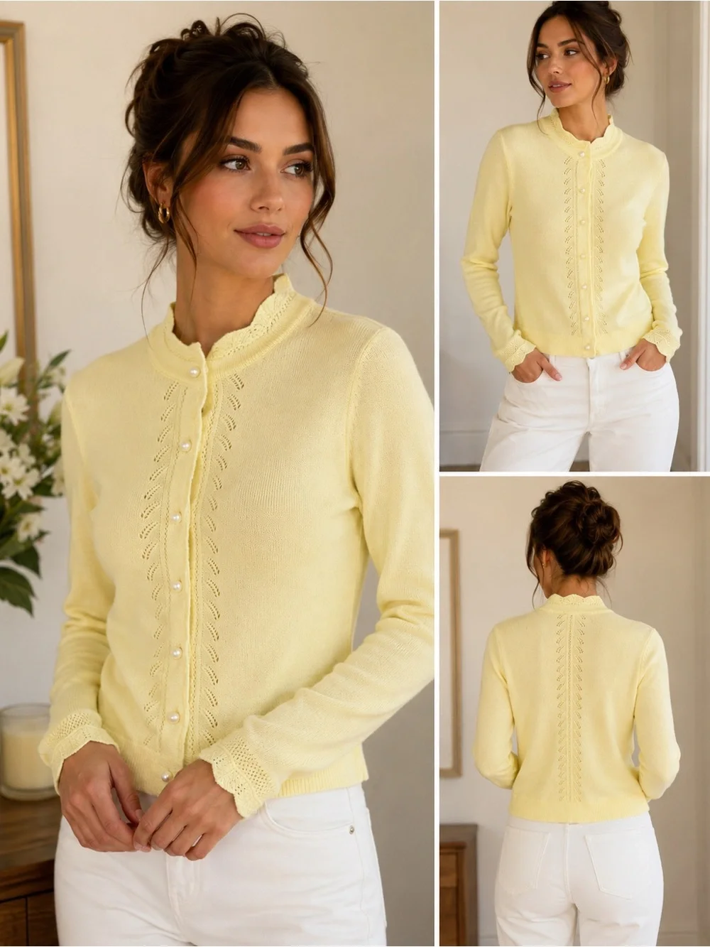 Cyrus Soft Yellow Pearl Button Cardigan NWT Coquette Feminine Knit Sweater Small